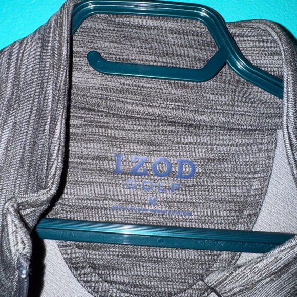 Grey, Izod Golf Long Sleeve Zip-Up Shirt, Size M - Picture 2 of 3
